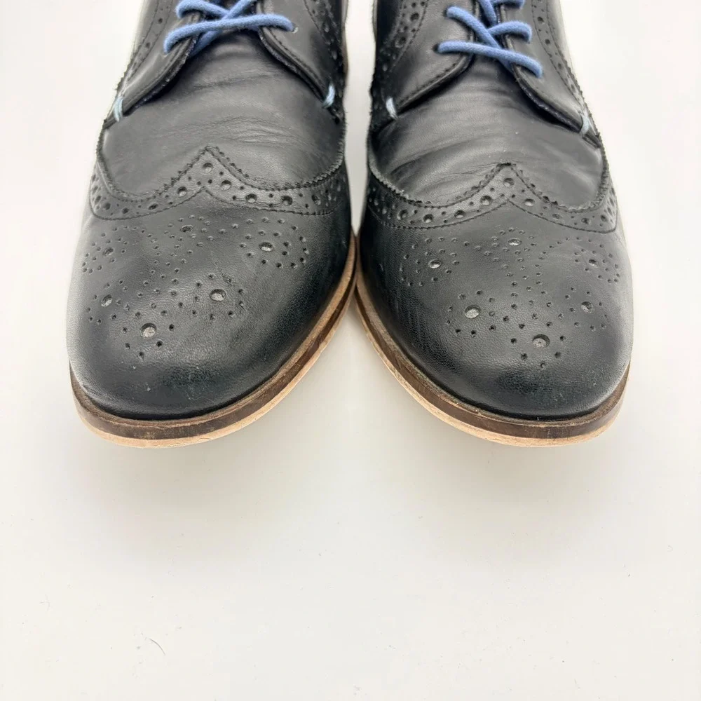 Modern Fiction Mens Navy Leather‎ Wingtip Brogue Oxford Shoes 9 Dapper Office